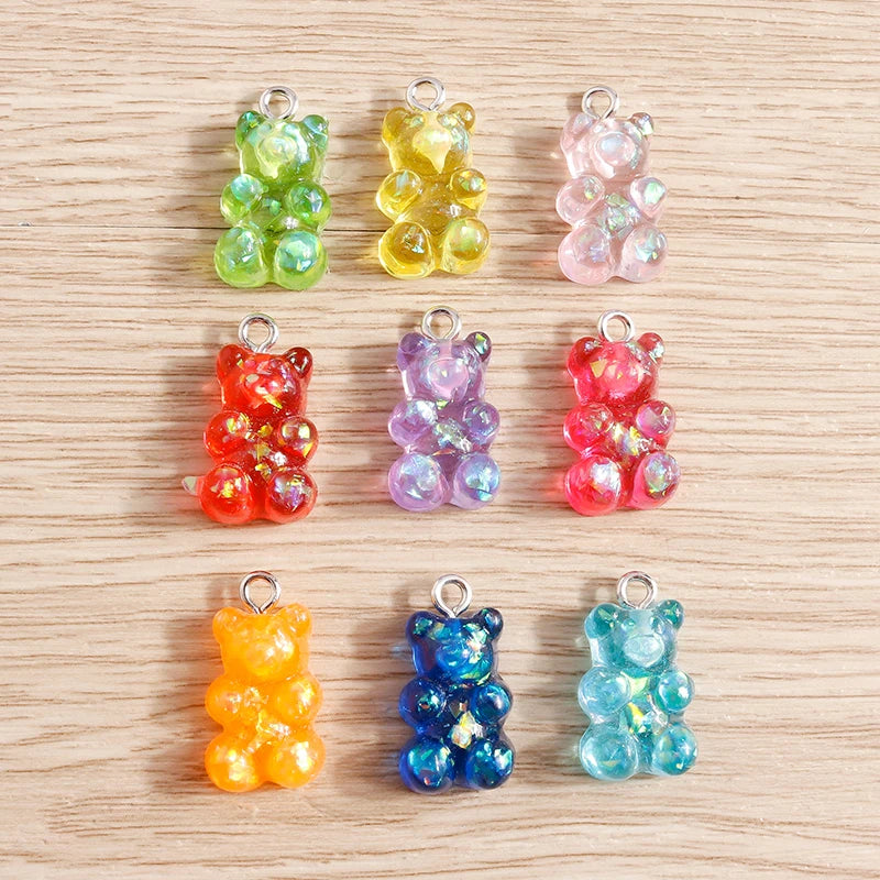 10pcs 11*20mm Candy Colors Cute Animal Gummy Bear Charms for Making Drop Earrings Pendants Necklaces Keychain Jewelry Findings