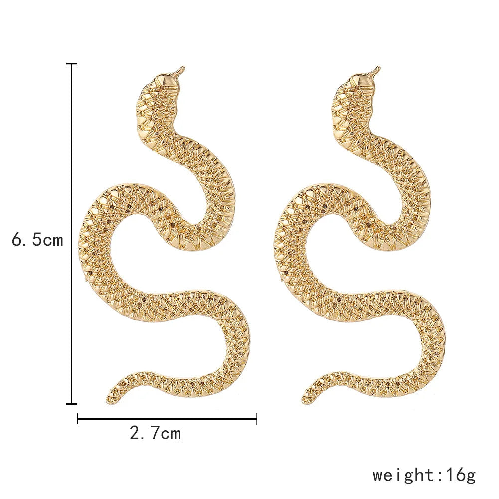 Punk Crazy Twisted Snake Earrings for Women Personality Gold Color Metal Animal Long Drop Earrings Womens Brinco Fashion Jewelry