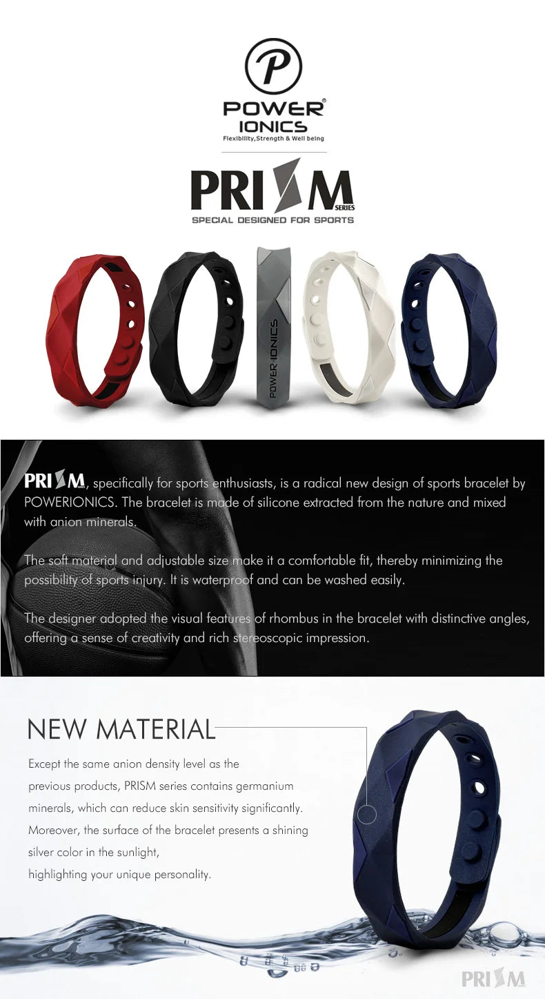 Power Ionics Prism 2000 Anions Titanium Germanium Mens Womens Sports Waterproof Wristband Bracelet