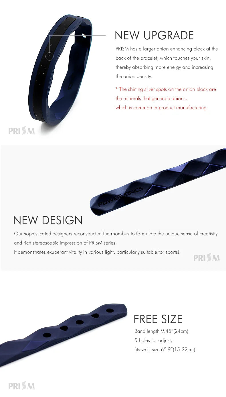 Power Ionics Prism 2000 Anions Titanium Germanium Mens Womens Sports Waterproof Wristband Bracelet