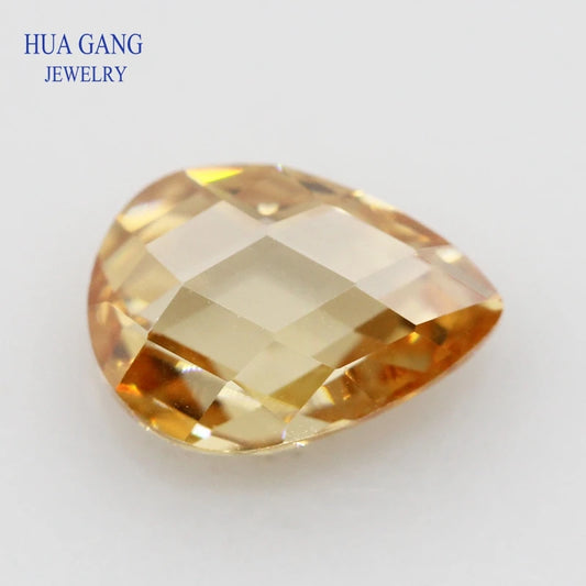 Champagne CZ Stone Pear Shape Double CheckerBoard Synthetic Gems Cubic Zirconia For Jewelry 3x5~13x18mm Wholesale