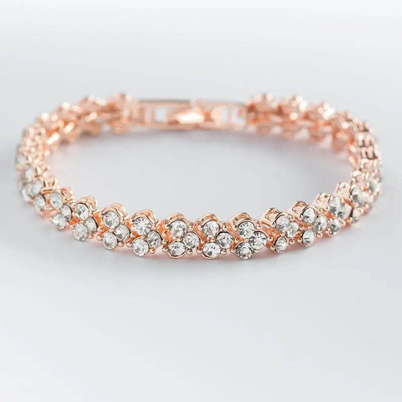 Women Silver Color Rose Gold Bracelet for Female Pulseras Crystal Heart Charm Bracelet Women Bridal Wedding Fine Jewelry Gift