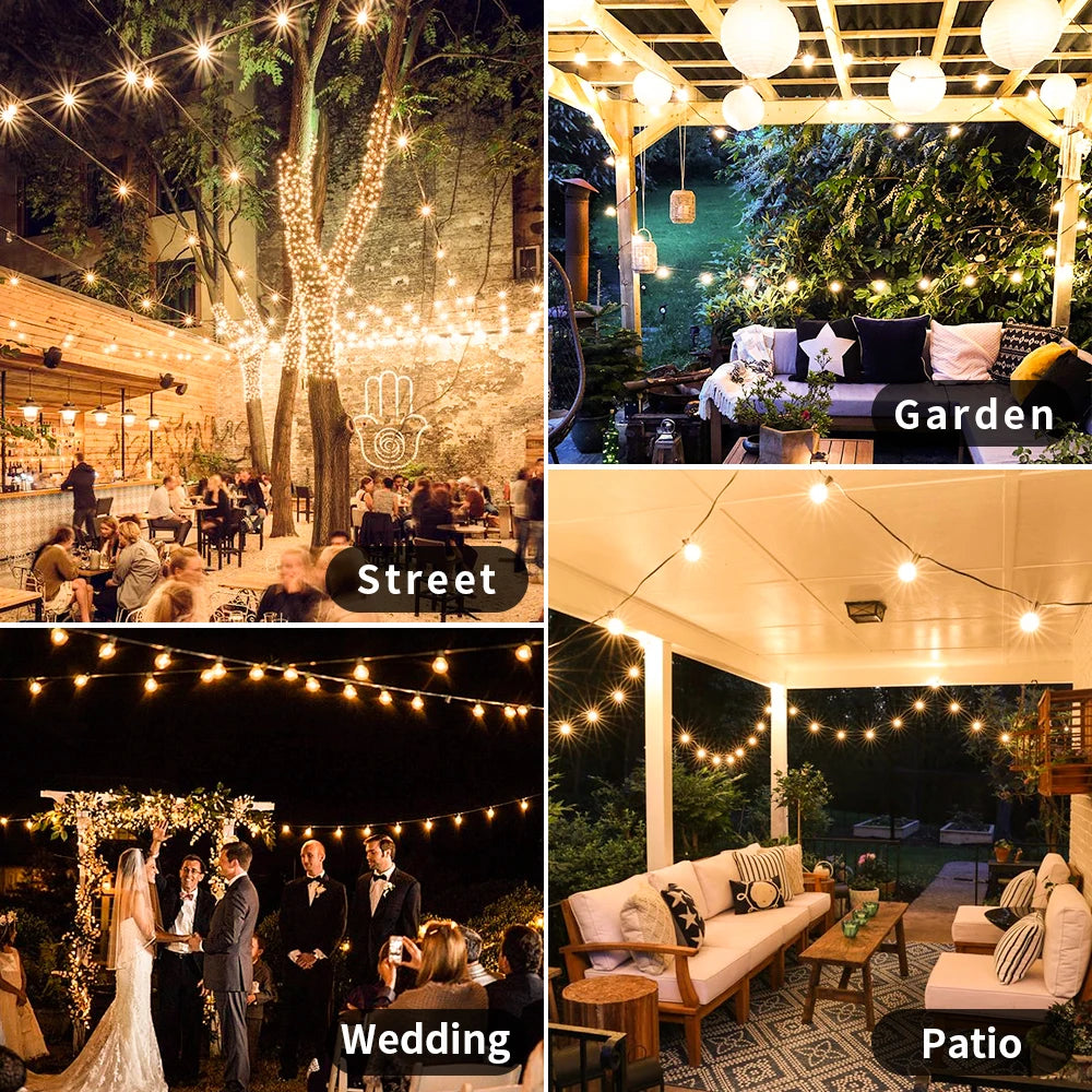 30M LED Fairy String Light Globe Party Garland 100FT G40 Patio Light Warm White Clear Vintage Bulb Chain For Outdoor Backyard De