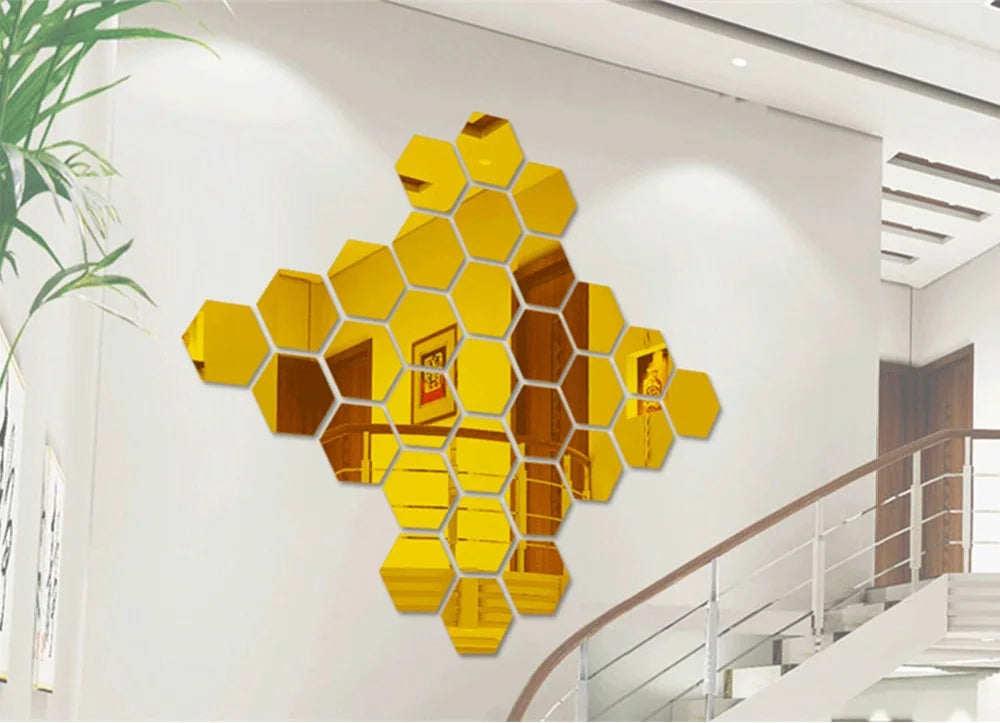 Hexagon 3D Mirror Wall Sticker Multiple Sizes DIY TV Background Living Room Stickers Wall Decor Bedroom Bathroom Home Decoration