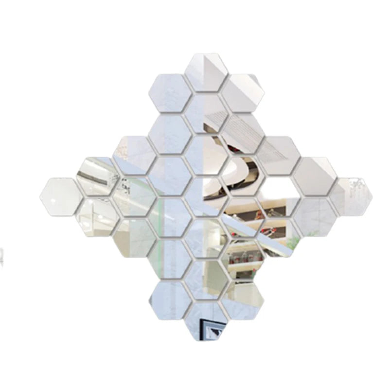 12pcs 3D Hexagon Decorative Mirrors DIY Removable Living-Room Wall Sticker High-adhesive Art Ornaments For Home Wall Decoration