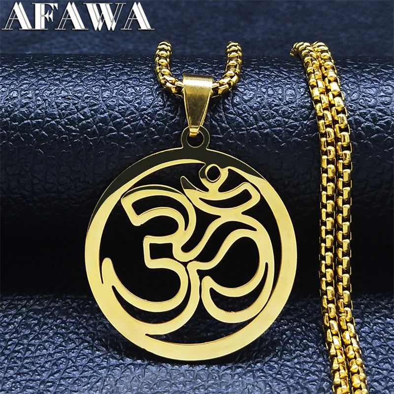 Stainless Steel Yoga Om Symbol Necklace Women/Men Gold Color Religion Buddhism Sign Pendants Jewelry cadenas mujer N7052S02