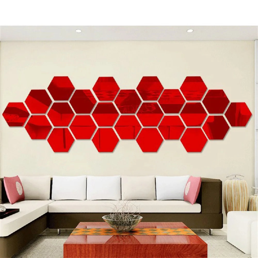 Hexagon 3D Mirror Wall Sticker Multiple Sizes DIY TV Background Living Room Stickers Wall Decor Bedroom Bathroom Home Decoration