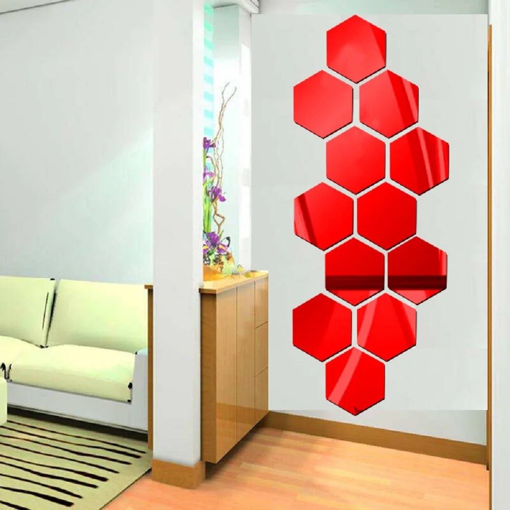 Hexagon 3D Mirror Wall Sticker Multiple Sizes DIY TV Background Living Room Stickers Wall Decor Bedroom Bathroom Home Decoration