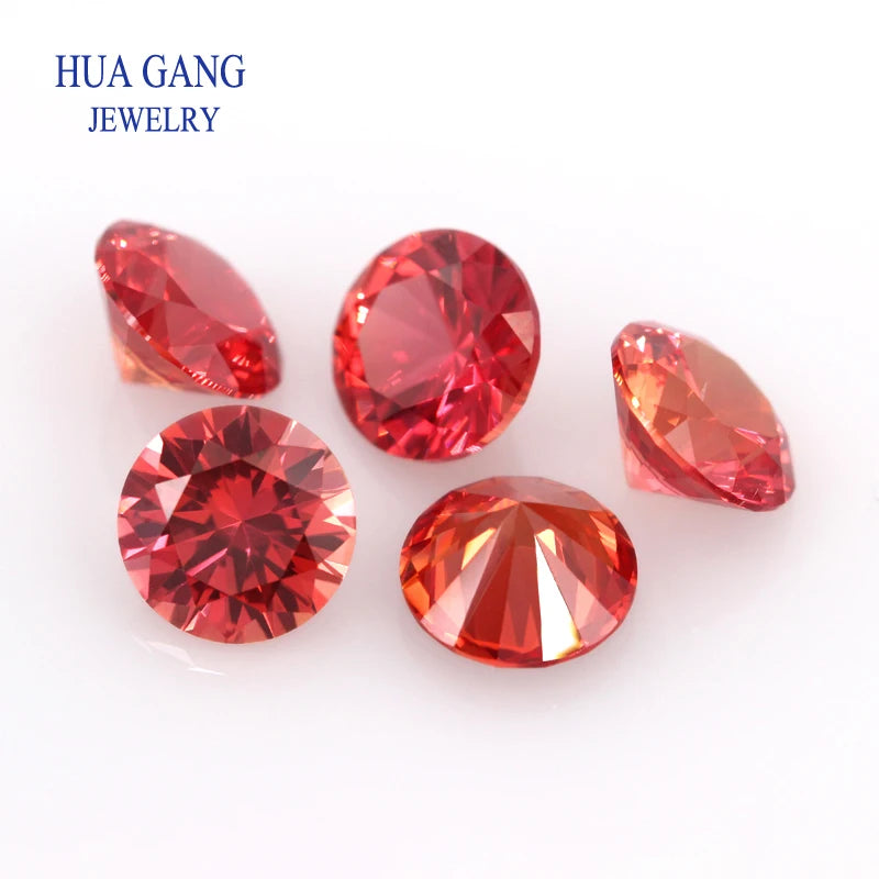 57# Orange Stone Corundum Synthetic Gems Round Brilliant Cut Beads For Jewelry Making 0.8-8mm AAAAA Quality