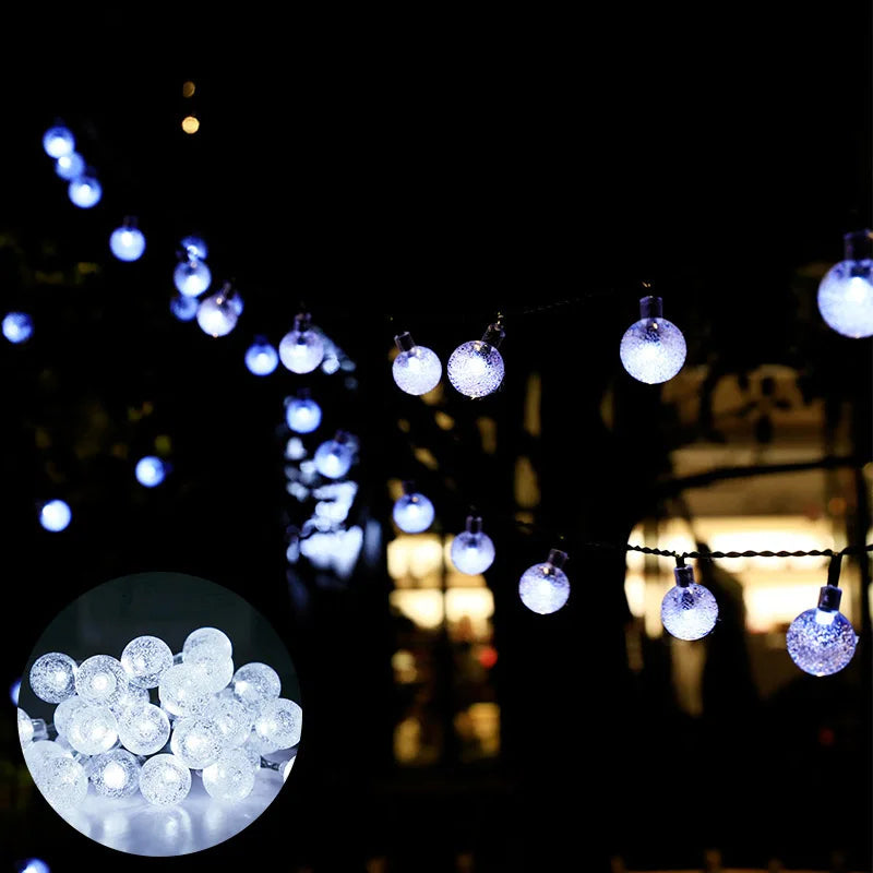 8 Mode Crystal Globe Ball Solar String Lights  Outdoor Waterproof Solar Powered Patio Light for Garden Party Decor