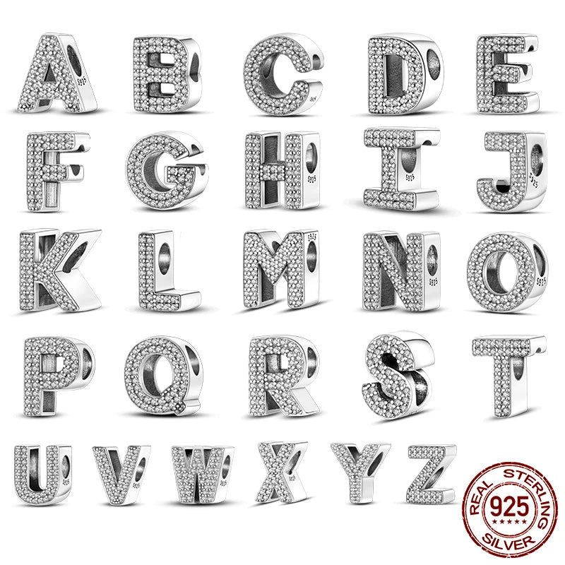 26 A-Z Alphabet Beads 925 Sterling Silver LOVE Letter Charm Fit Original Bangle Charms Bracelet CZ Zircon Bead Jewelry