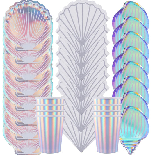 Mermaid Party Colorful Shell Disposable Tableware Summer Beach Under The Sea Party Little Mermaid Girls 1st Birthday Party Decor