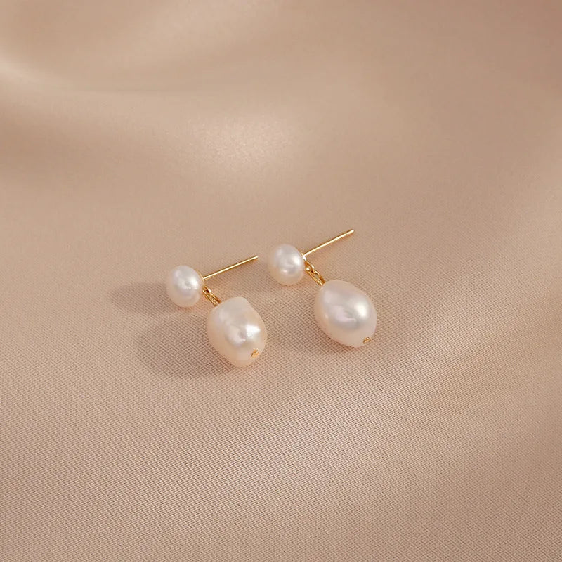 Minar Delicate Irregular Freshwater Pearl Earring For Women Gold Color Metal Hanging Drop Earrings Statement French Jewelry 2023