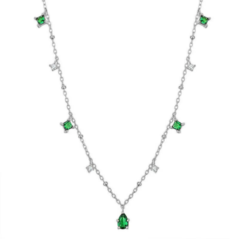 XIYANIKE Retro Emerald Inlaid Rhinestone Necklace Female Simple Temperament Exquisite Silver Color Clavicle Chain Oжерелье Gift