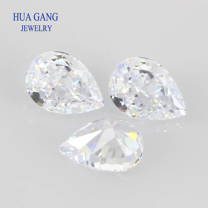 9A Top Quality Pear Cut White CZ Stone Synthetic Gems Cubic Zirconia Beads For Jewelry 4x6-12x16mm Wholesale