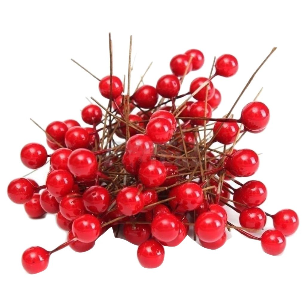 100 Pieces Christmas Red Berry Artificial Xmas Decor Froth Vivid Holly Berries Home Decoration Party Supplies Accessories