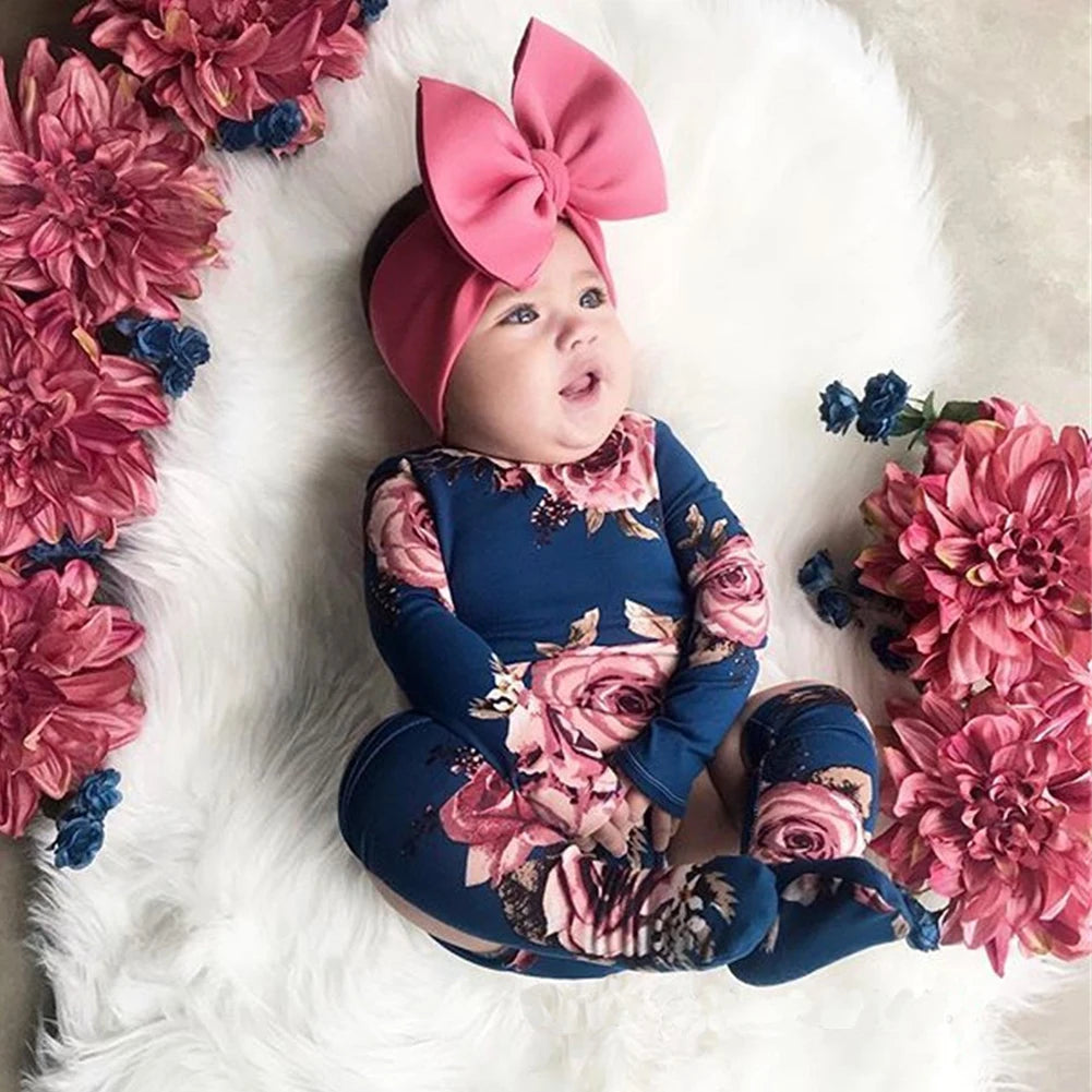 0-24M Newborn Baby Girl Clothing Autumn Long Sleeve Floral Romper Jumpsuit + Warm Leg Socks Outfit Baby Clothes