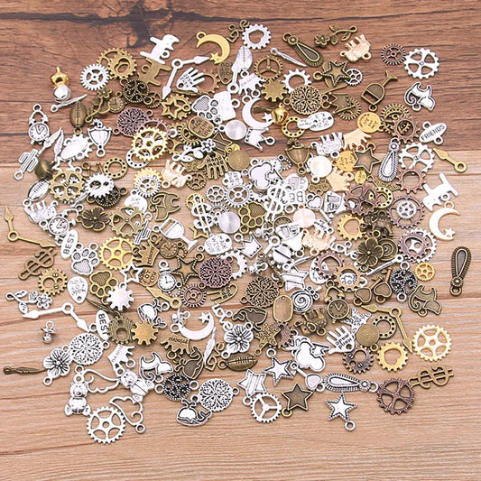 40PCS Mix Color MINI Size Random Alloy Animal Plant Heart Star Charm Mechanical Steampunk Cogs & Gears Diy Accessories Drop Ship