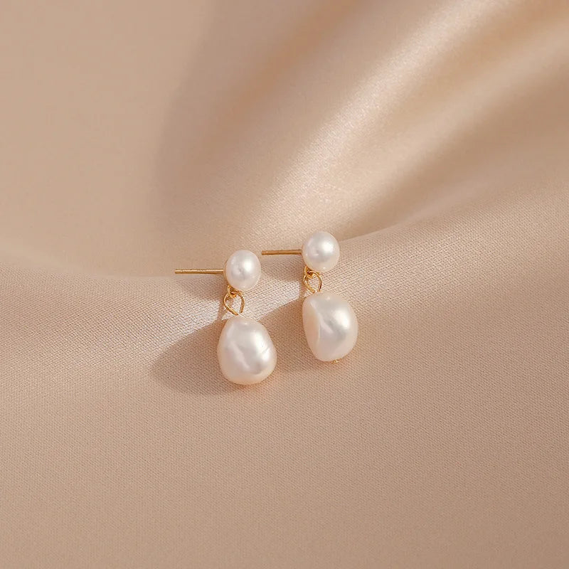 Minar Delicate Irregular Freshwater Pearl Earring For Women Gold Color Metal Hanging Drop Earrings Statement French Jewelry 2023