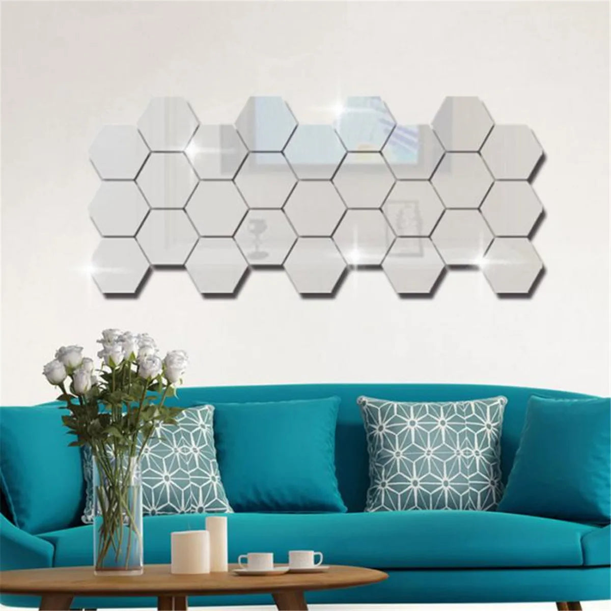 Hexagon 3D Mirror Wall Sticker Multiple Sizes DIY TV Background Living Room Stickers Wall Decor Bedroom Bathroom Home Decoration