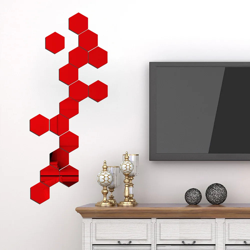 Hexagon 3D Mirror Wall Sticker Multiple Sizes DIY TV Background Living Room Stickers Wall Decor Bedroom Bathroom Home Decoration