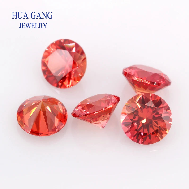 57# Orange Stone Corundum Synthetic Gems Round Brilliant Cut Beads For Jewelry Making 0.8-8mm AAAAA Quality