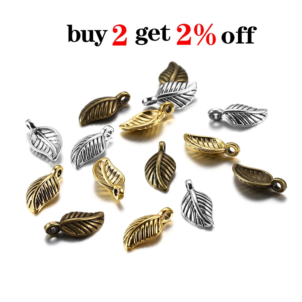 60pcs 15x7mm Alloy Leaves Shape Antique Pendant Charms Necklace Bracelet Earring DIY For Jewelry Making Accessories Supplies