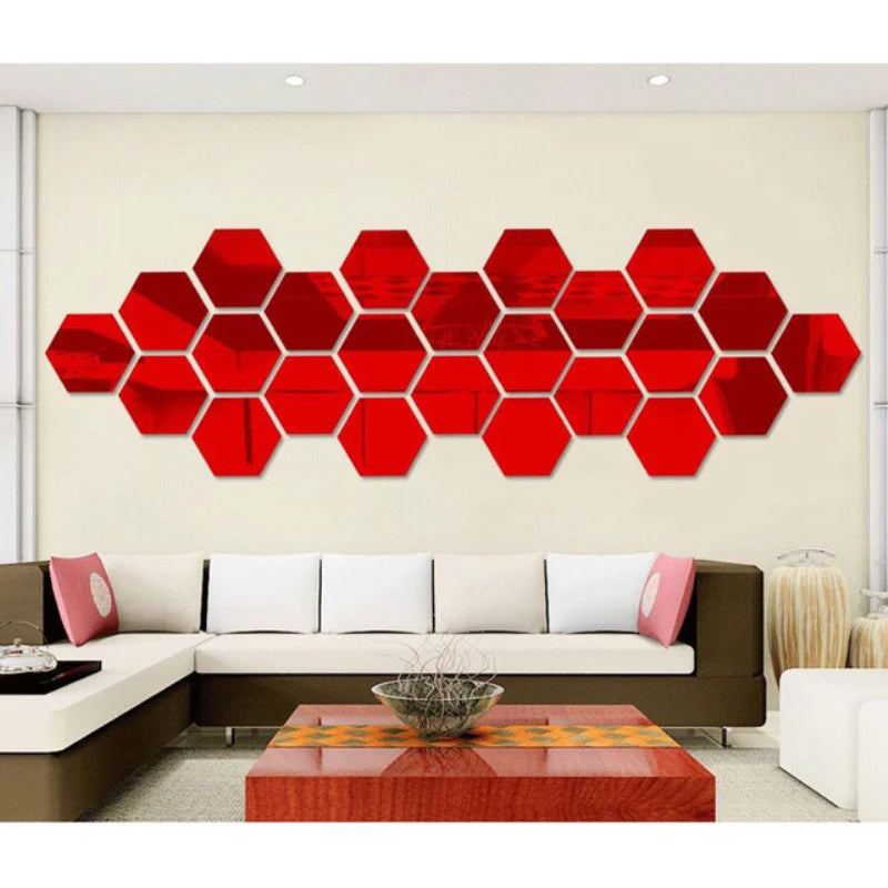 12pcs 3D Hexagon Decorative Mirrors DIY Removable Living-Room Wall Sticker High-adhesive Art Ornaments For Home Wall Decoration