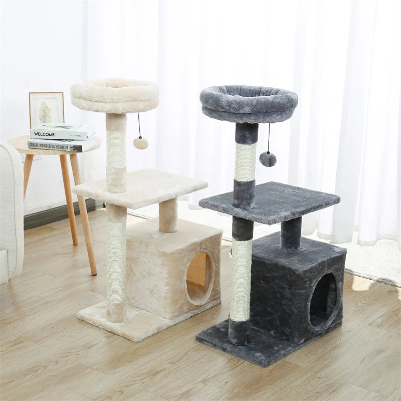 Cat Tree Luxury Cat Towers with Double Condos Spacious Perch Cat Hammock Fully Wrapped Scratching Sisal Post and Dangling Balls