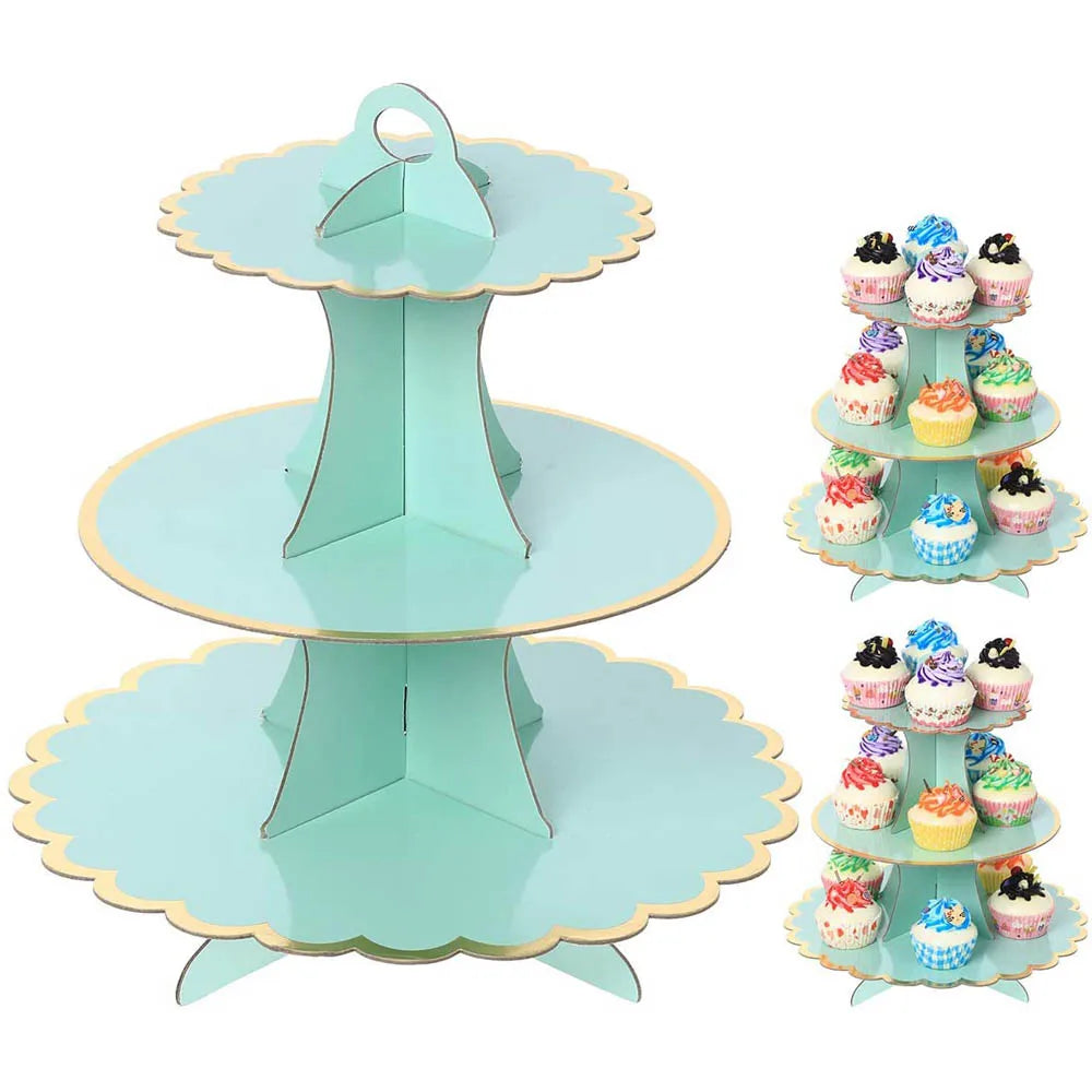 3-Layer Cake Stand Afternoon Tea Wedding Plate Party Tableware Disposable Birthday    Tower Suitable for