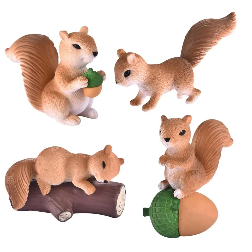 4pcs/Set Lovely Squirrel Family Model Cartoon Animal Figurine Dollhouse Cake Home Decor Kid Miniature Garden Decoration Playset