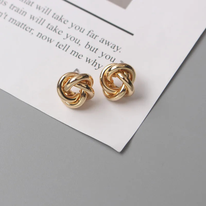 Tiny Metal Stud Earrings for Women Gold Color Twist Round Earrings Small Unusual Earrings boucles d'oreilles Fashion Jewelry