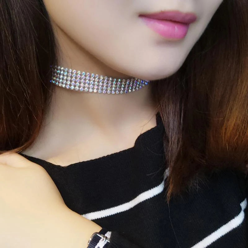 SUMENG 2024 Fashion European Style Women Bundle Neck Element Necklace Jewelry Punk Hip Hop Choker Inlay Rhinestone Collar Gift