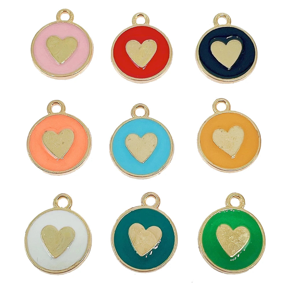 20Pcs Multicolor Love Heart Round Charm Alloy Pendant For Necklace Bracelet Key Chain DIY Jewelry Making Supplies Accessories