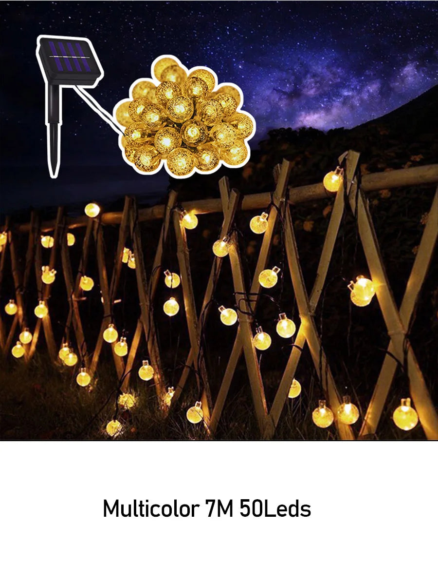 8 Mode Crystal Globe Ball Solar String Lights  Outdoor Waterproof Solar Powered Patio Light for Garden Party Decor