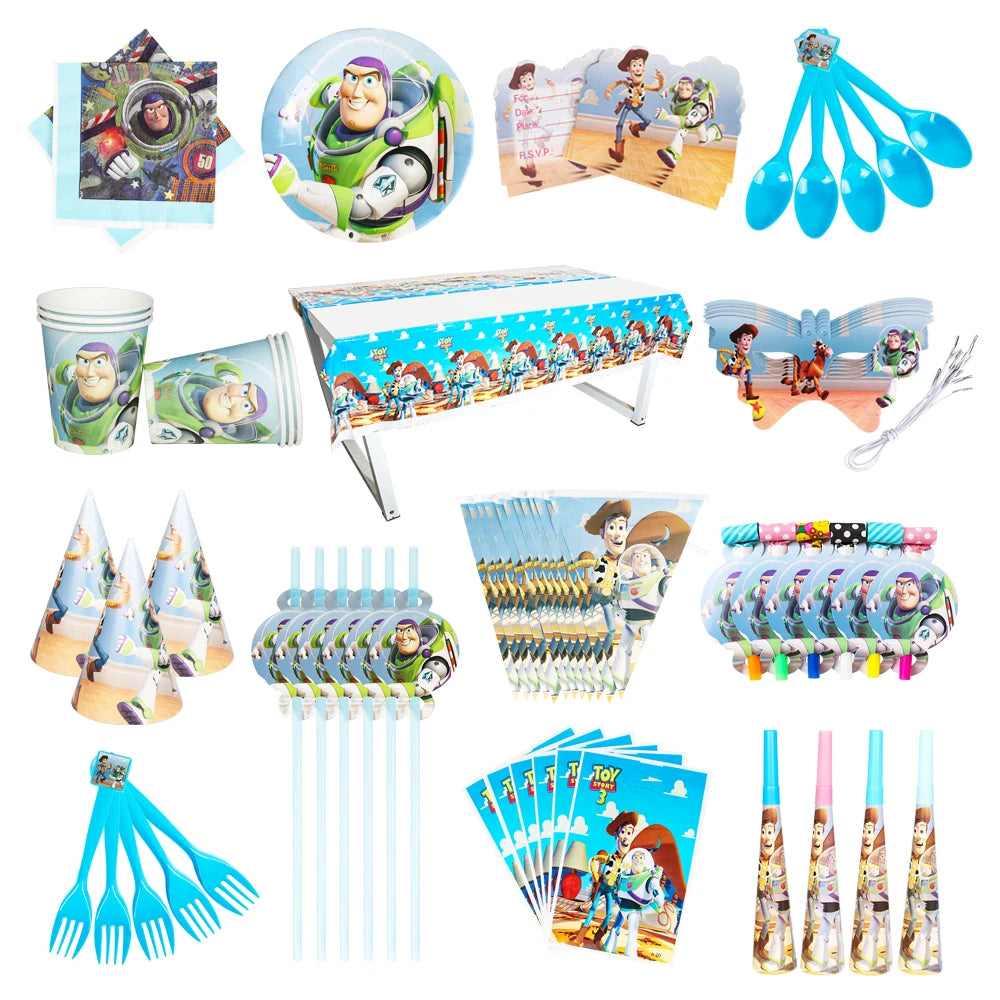 Disney Toy Story Party Decorations Kids Birthday Disposable Tableware Cups Spoons Plates Buzz Lightyear Theme Favors Boy Set