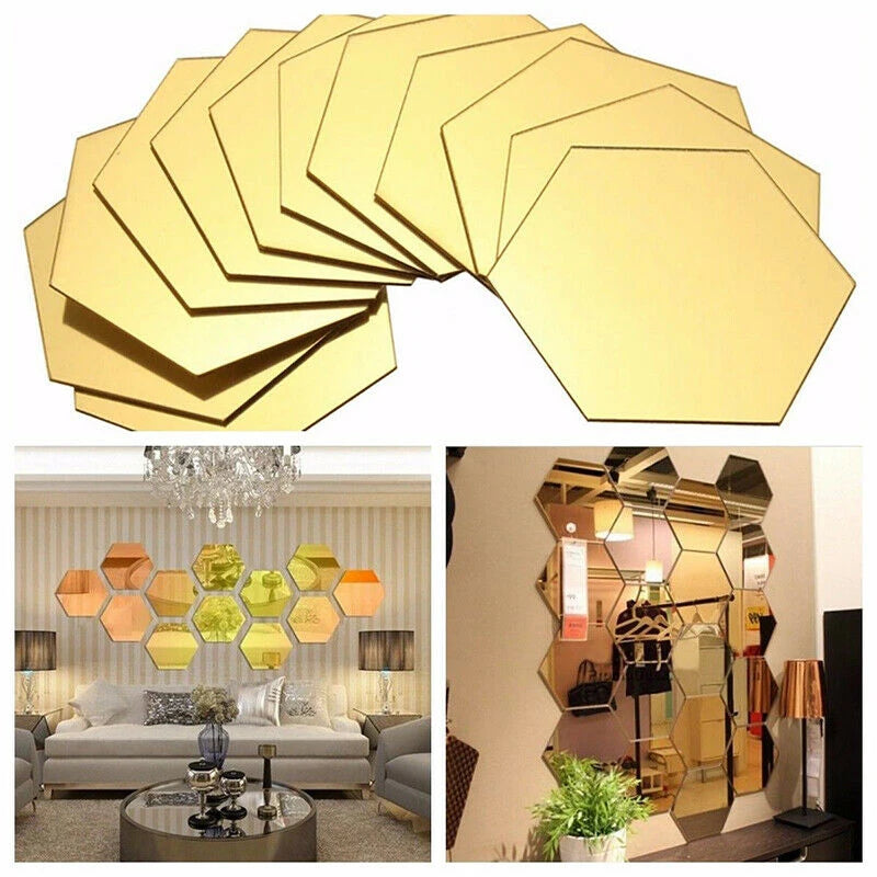 12pcs 3D Hexagon Decorative Mirrors DIY Removable Living-Room Wall Sticker High-adhesive Art Ornaments For Home Wall Decoration