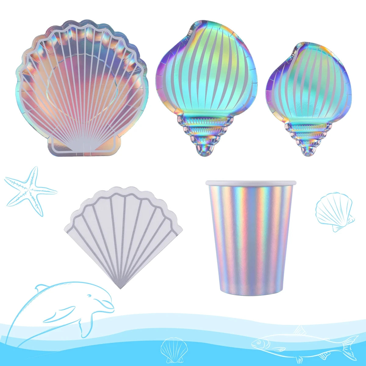 Mermaid Party Colorful Shell Disposable Tableware Summer Beach Under The Sea Party Little Mermaid Girls 1st Birthday Party Decor