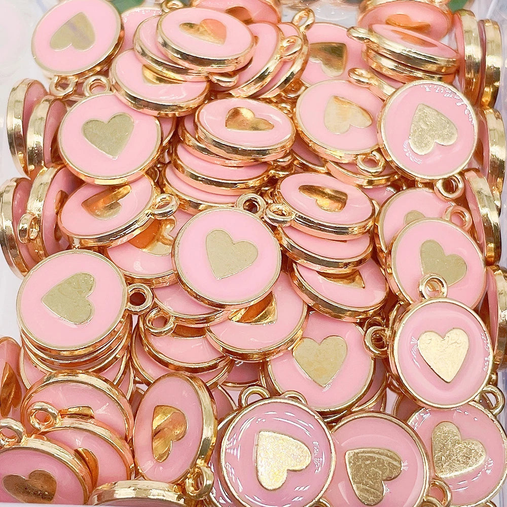 20Pcs Multicolor Love Heart Round Charm Alloy Pendant For Necklace Bracelet Key Chain DIY Jewelry Making Supplies Accessories