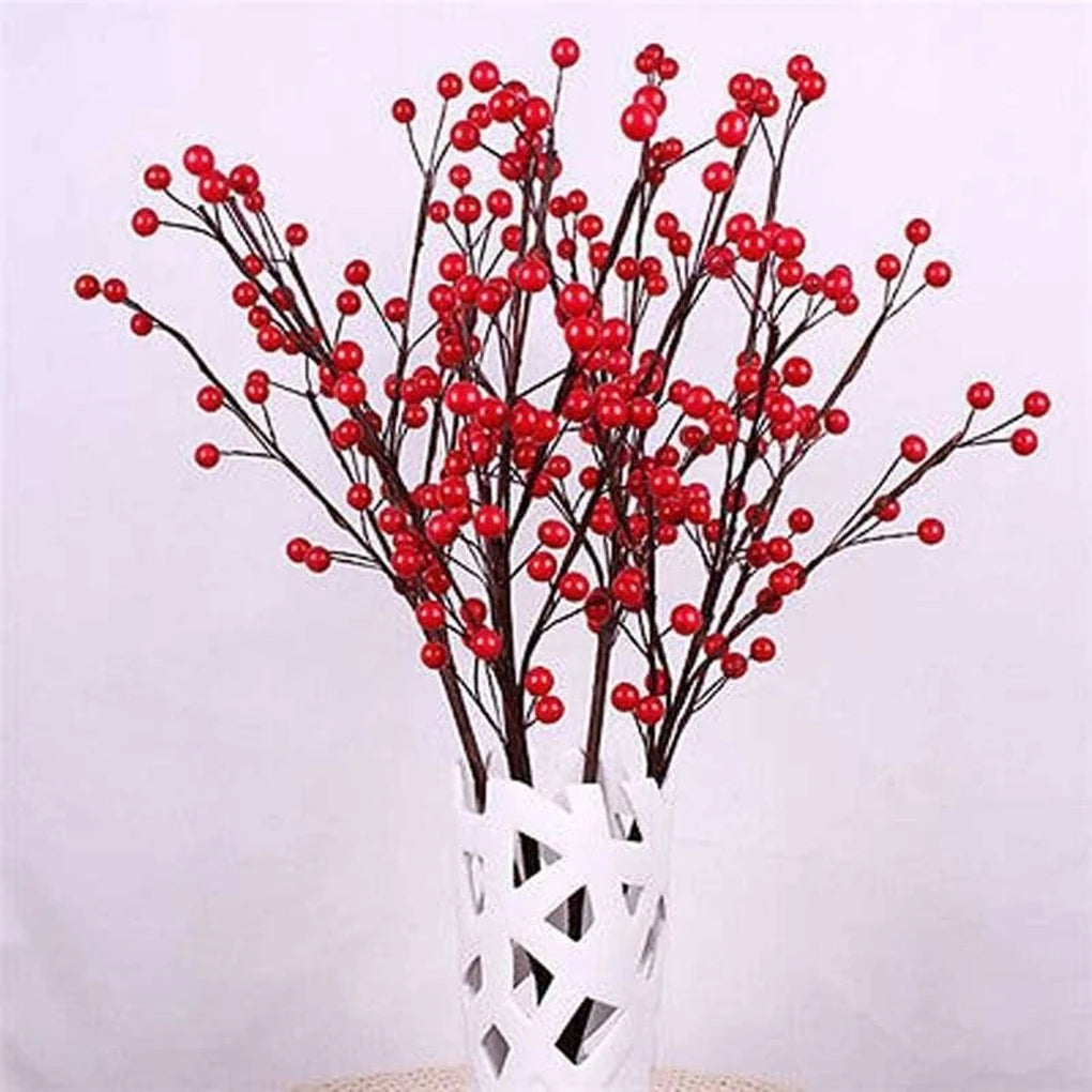 100 Pieces Christmas Red Berry Artificial Xmas Decor Froth Vivid Holly Berries Home Decoration Party Supplies Accessories