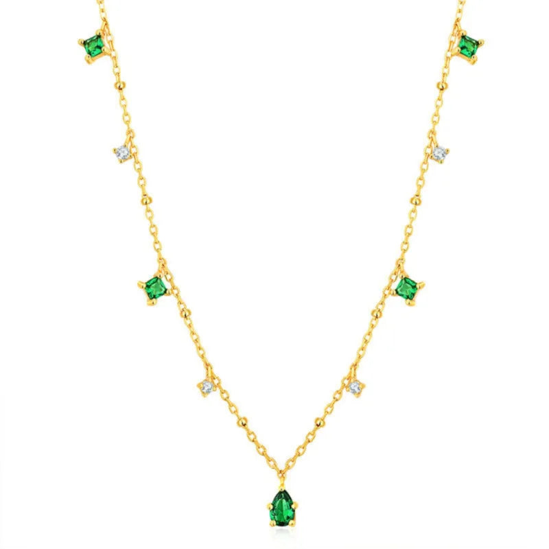 XIYANIKE Retro Emerald Inlaid Rhinestone Necklace Female Simple Temperament Exquisite Silver Color Clavicle Chain Oжерелье Gift