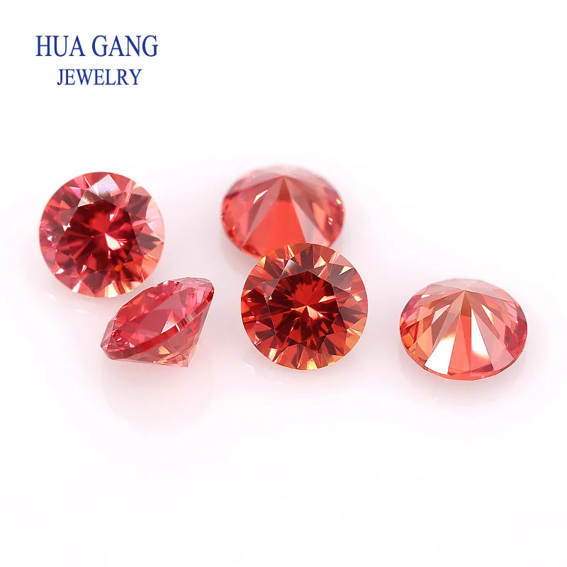 57# Orange Stone Corundum Synthetic Gems Round Brilliant Cut Beads For Jewelry Making 0.8-8mm AAAAA Quality