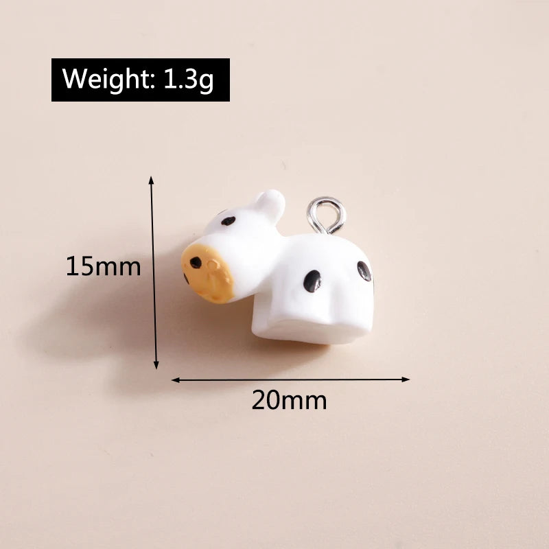 10pcs 20*15mm Cartoon Milk Cow Charms for Jewelry Making Resin Animal Bull Charms for Necklaces Earrings Making Accessories