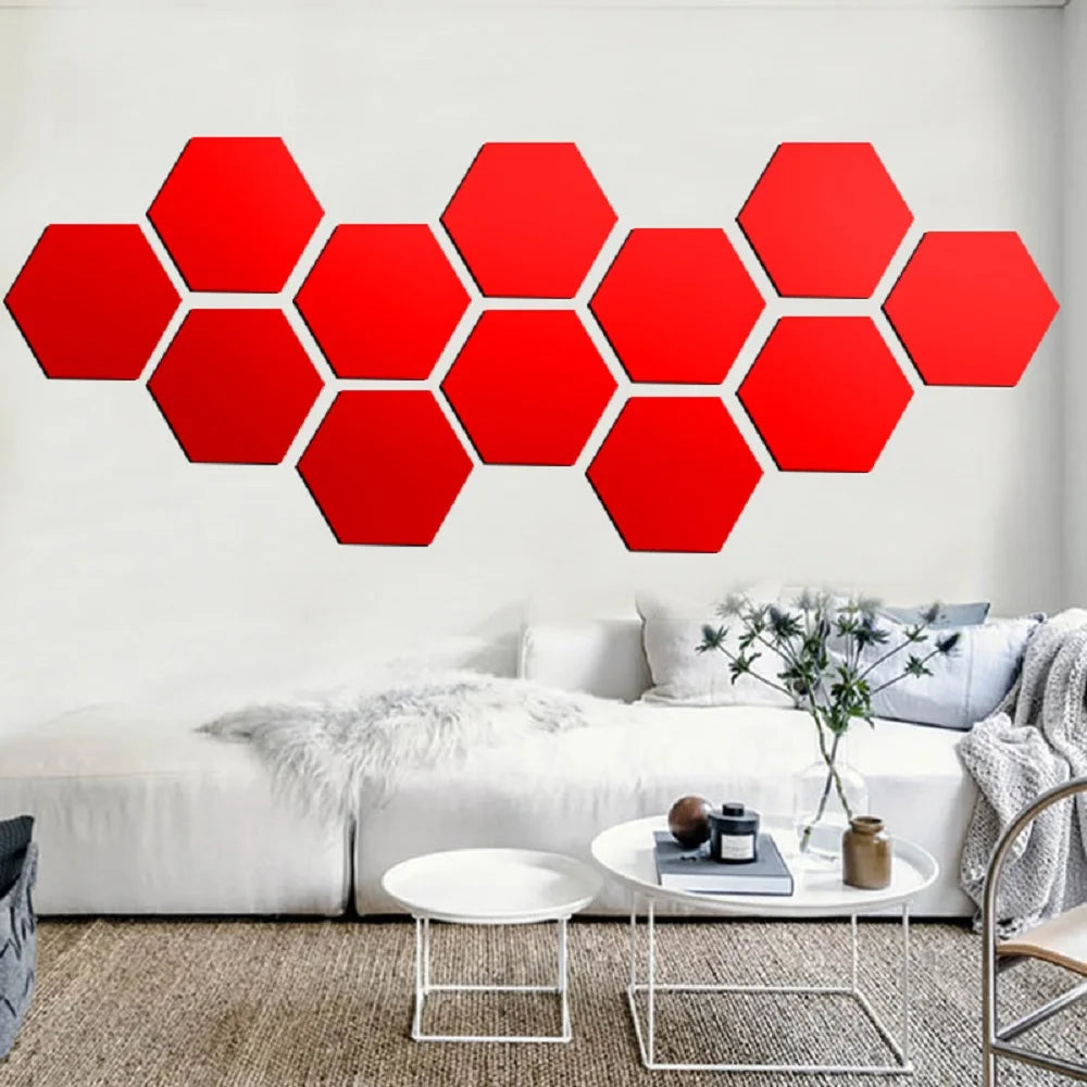 Hexagon 3D Mirror Wall Sticker Multiple Sizes DIY TV Background Living Room Stickers Wall Decor Bedroom Bathroom Home Decoration