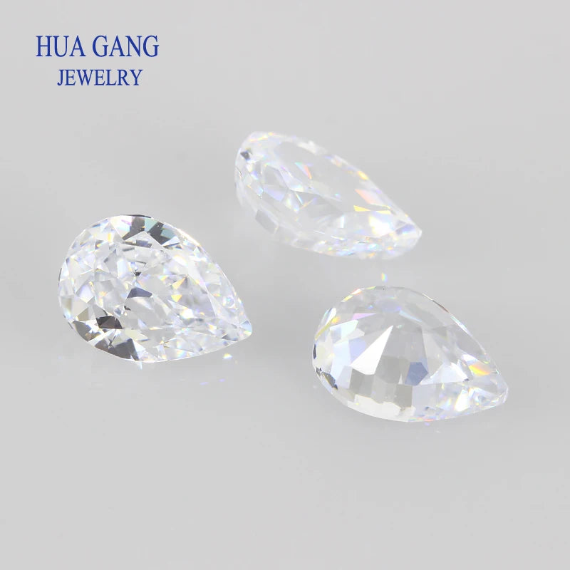 9A Top Quality Pear Cut White CZ Stone Synthetic Gems Cubic Zirconia Beads For Jewelry 4x6-12x16mm Wholesale