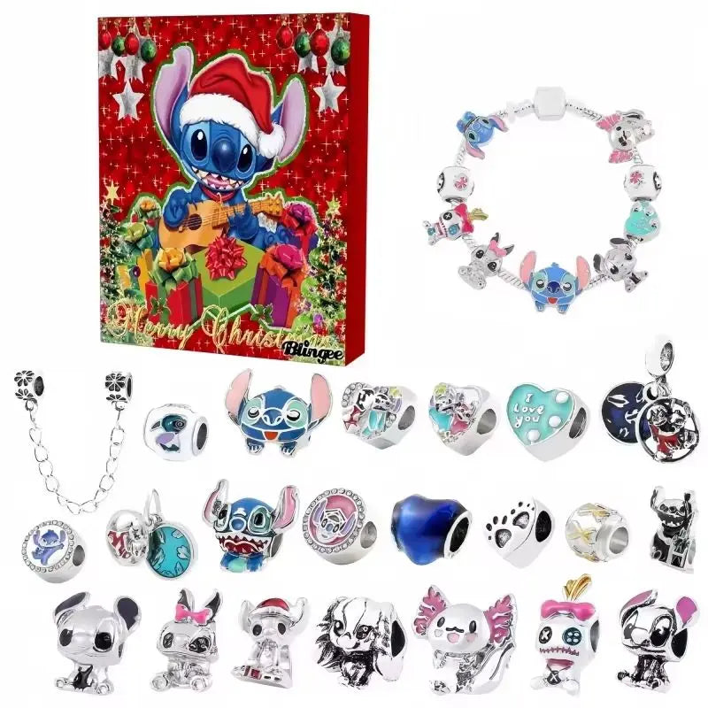 Anime Stitch Mickey Christmas Advent Calendar Bracelets Decor 24 Days Xmas Countdown Calendar Diy Jewelry Making Kit Girl Xmas G