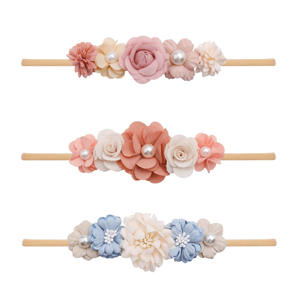 3pcs/set Baby Girl Headband Newborn Elastic Flower Toddler Hair Band Kids Headwear Nylon Soft Hairbands Child Hair Accessories