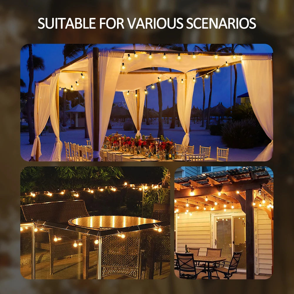 Solar String Lights Outdoor G40 Patio Lights with LED Shatterproof Bulbs,Weatherproof Hanging Lights for Backyard Bistro