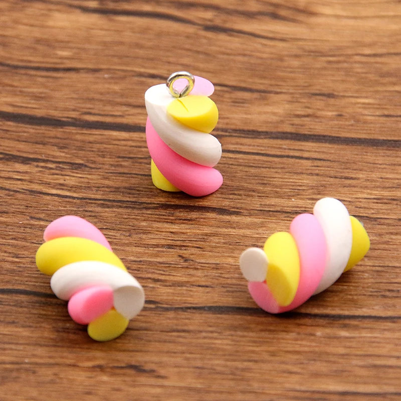 10Pcs 10X20MM 6 Color Colored Cotton Candy Earring Charms Diy Findings Kawaii 3D Keychain Bracelets Pendant For Jewelry Making