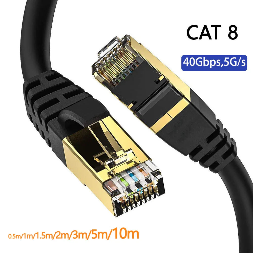 Cat 8 Ethernet Round Cable LAN Network Cat8 Rj45 Speed Network Cable 40Gbps Flat Cable 2000Mhz 26AWG For Router Pc Ps4 TV Laptop